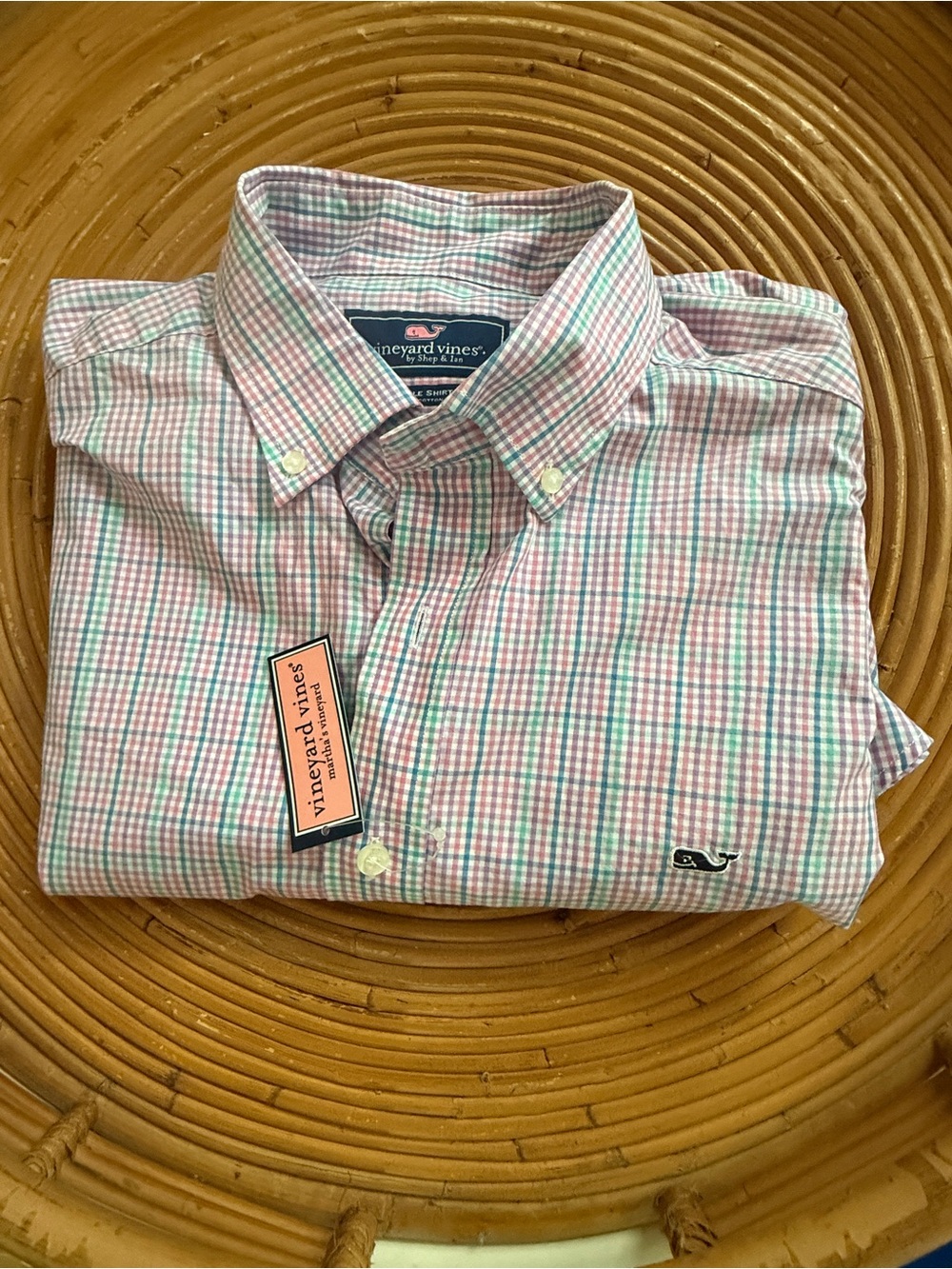 Vineyard Vines Pink and Green Gingham Button-Down Shirt —NWT